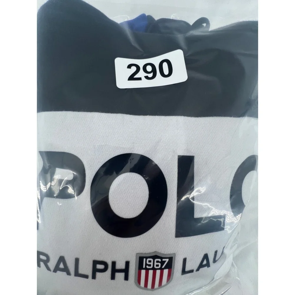 Polo Ralph Lauren Colorblock Hoodie Black Blue White Logo Graphic Size L‎
